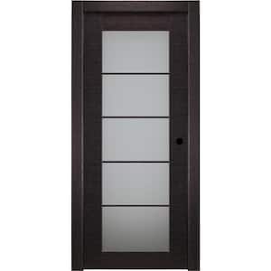 36 in. x 80 in. Avanti Black Apricot Left-Hand Solid Core Wood 5-Lite Frosted Glass Single Prehung Interior Door