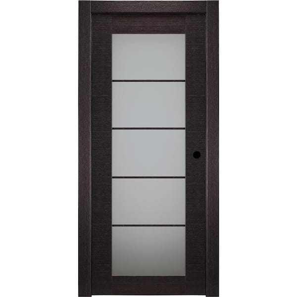 Belldinni 36 in. x 80 in. Avanti Black Apricot Left-Hand Solid Core Wood 5-Lite Frosted Glass Single Prehung Interior Door