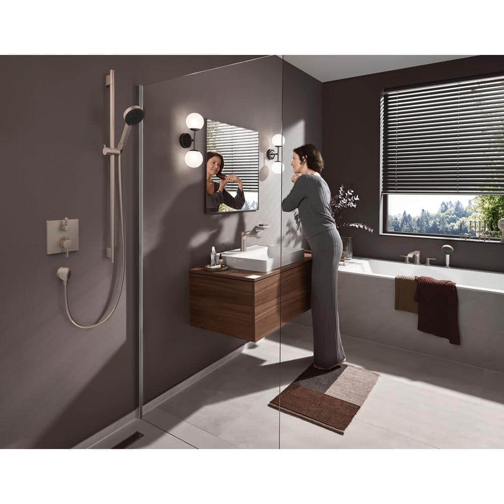 Modern Sleek Black and Nickel Single-Hole Bathroom Faucet with Waterfall Spray