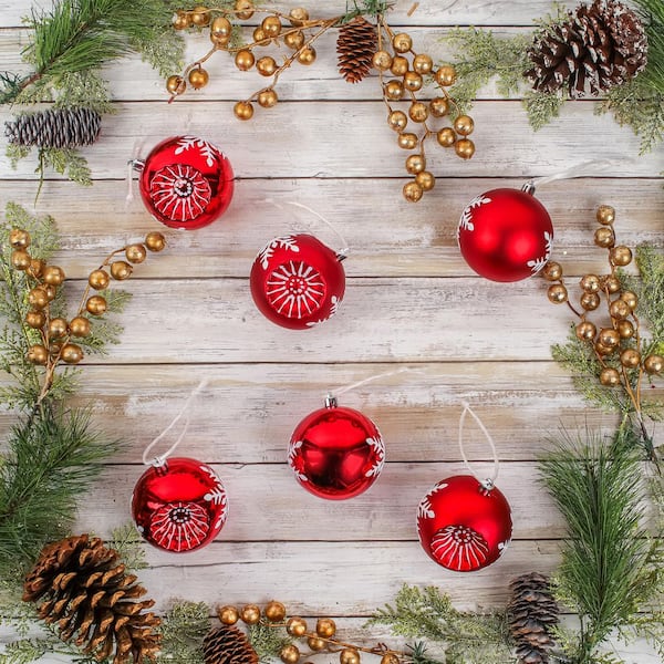 National Tree Company 6-Piece Shatterproof Snowflake Red Ornaments