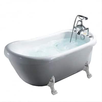67 in. Freestanding Clawfoot Whirlpool Bathtub with Faucet in White