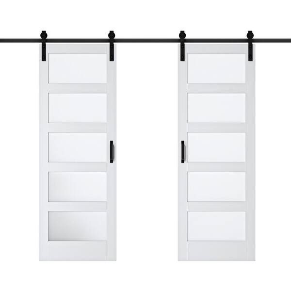 Ark Design 60 In X 84 In 5 Equal Lites With Frosted Glass White Mdf Interior Sliding Barn Door