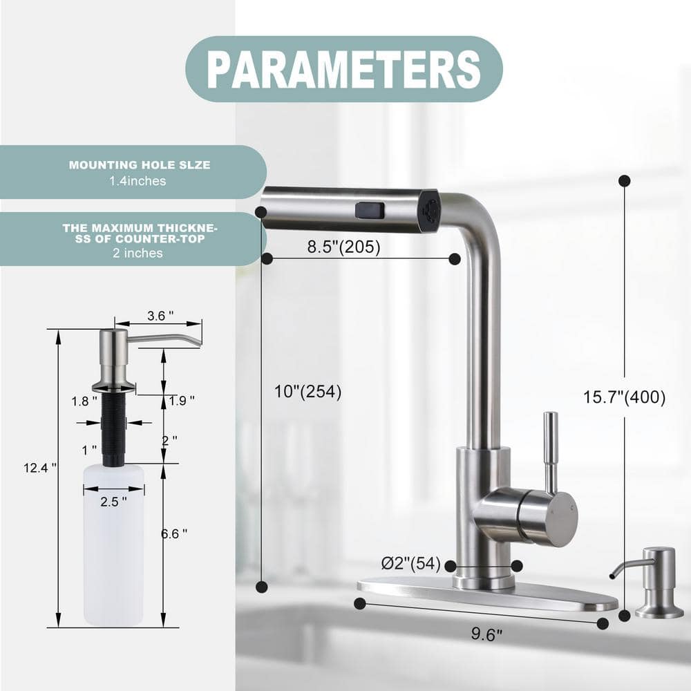 Brushed Nickel Single Handle Pull Down Kitchen Faucet with Spray