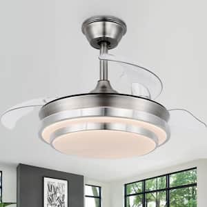 36 in. LED Brushed Nickel Indoor Retractable Ceiling Fan with Dimmable Light and Remote Reversible Motor