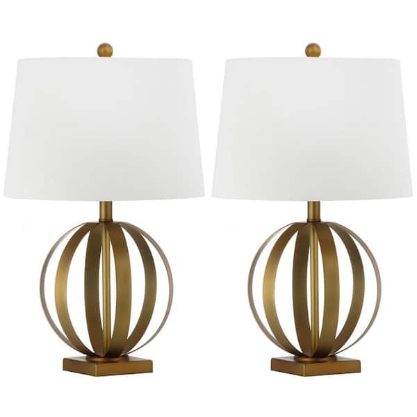 SAFAVIEH Euginia Sphere 24.5 in. Gold Metal Table Lamp with White Shade (Set of 2)