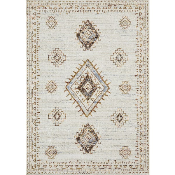 LOOMAKNOTI Alsbrooke Temarnie Cream 5 ft. 3 in. x 7 ft. 3 in. Tribal Polypropylene Area Rug