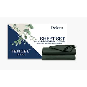 Delara 3-Piece Set Forest Green Solid 100% Eucalyptus Lyocell Tencel, Twin Smooth & Breathable, Sheet Sets