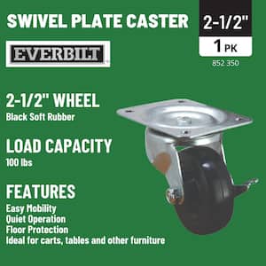 2-1/2 in. Black Soft Rubber and Steel Swivel Plate Caster with Locking Brake and 100 lbs. Load Rating