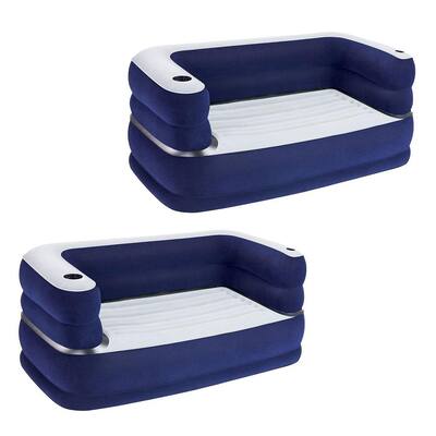 Bestway 65 In X 35 In X 25 In Twin Deluxe Air Couch Inflatable In Navy Blue 2 Pack 2 X 75058e Bw The Home Depot