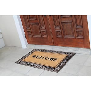 A1HC Welcome Classic Paisley Border Extra Large Brown/Beige 30 in. x 48 in. Rubber & Coir Heavy Duty Double Doormat