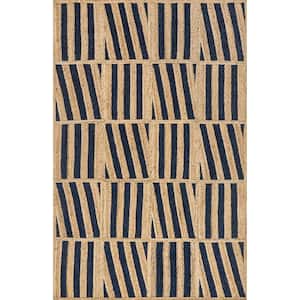 Nalle Tilted Stripes Jute Blue 8 ft. x 10 ft. Area Rug