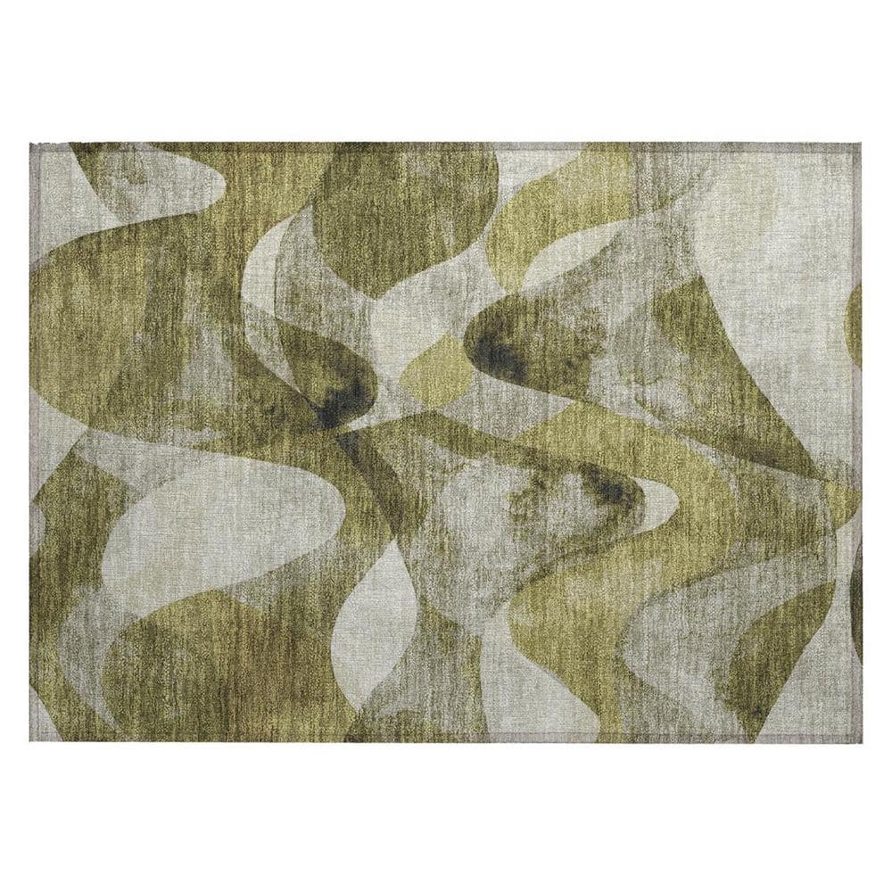 Olive Green 2 ft. x 3 ft. Woven Abstract Polyester Rectangle Indoor/Outdoor Area Rug price history on PriceWatchPro