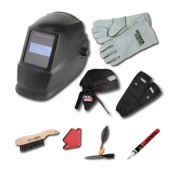 Lincoln Electric Auto-Darkening Welding Helmet Starter Kit with No. 11 Lens, Gloves, Wire Brush, Magnet, Chipping Hammer and Marker