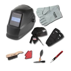 Auto-Darkening Welding Helmet Starter Kit with No. 11 Lens, Gloves, Wire Brush, Magnet, Chipping Hammer and Marker
