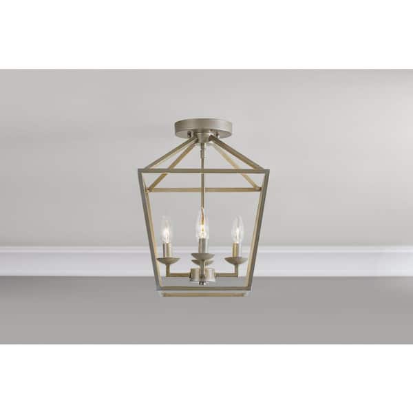 Home Decorators Collection Weyburn 16.5 in. 4-Light Antique Silver Leaf Farmhouse Semi-Flush Mount Ceiling Light Fixture with Caged Metal Shade