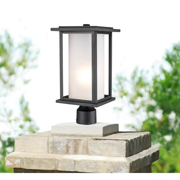 Shaakar 1-Light Black Outdoor Lamp Post Light Fixture with Frosted Glass