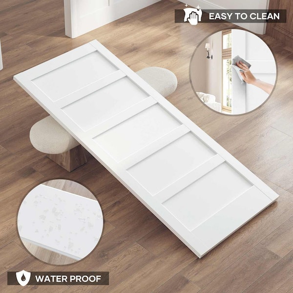34 in. x 84 in. 5-Panel Solid MDF White Finished Interior Sliding Barn Door with Hardware Kit