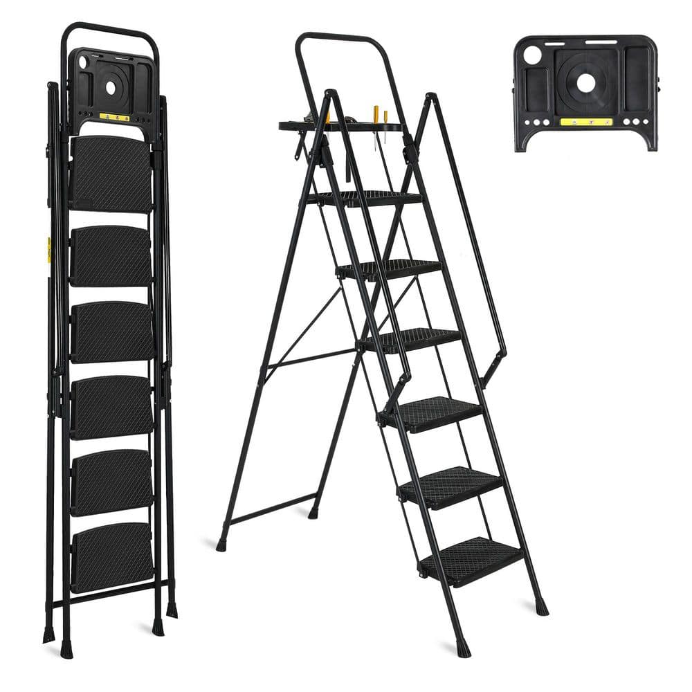 6-Step, 6 ft. Reach Steel Lightweight Portable Foldable Step Ladder with Tool Tray Wide, Non Slip Pedals and Handrails price history on PriceWatchPro