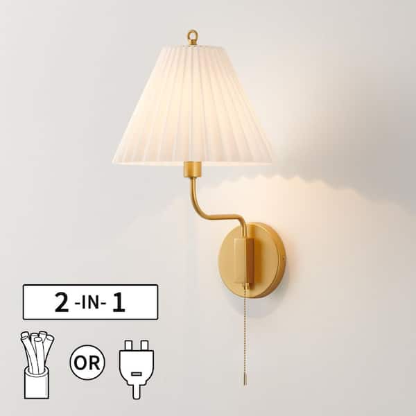 1 Light Gold Plug-in or Hardwired Wall Sconce with Opal Glass Shade