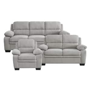 Deliah 80 in. W Straight Arm Textured Fabric Rectangle 3-Piece Living Room Sofa Set in Gray