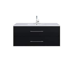 Napa 48 W x 18 D x 21 H Single-Sink Bath Vanity Wall Mounted In Glossy Black with White Ceramic Integrated Countertop
