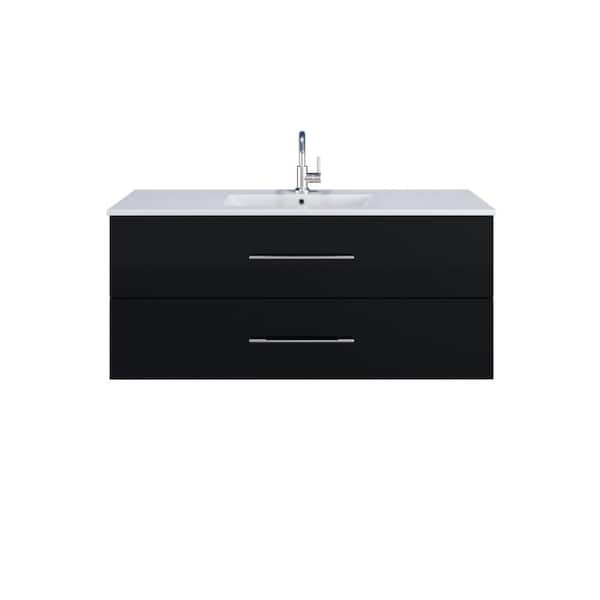 VOLPA USA AMERICAN CRAFTED VANITIES Napa 48 W x 18 D x 21 H Single-Sink Bath Vanity Wall Mounted In Glossy Black with White Ceramic Integrated Countertop