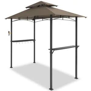 Sunjoy Deering 5 Ft. X 8 Ft. Brown Steel 2-Tier Grill Gazebo With Tan ...