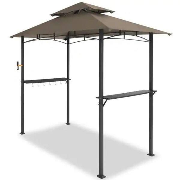 8 ft. x 5 ft. Steel Outdoor Patio Grill Gazebo BBQ Canopy with Shelves ...