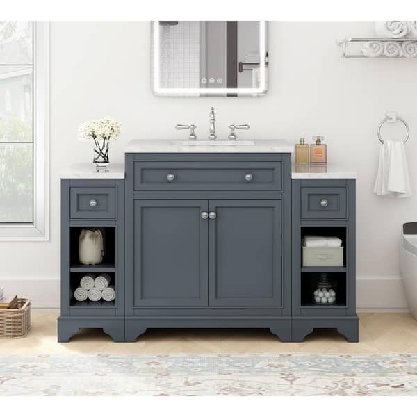 Home Decorators Collection Mornington 54 in. Single Sink Gray Bath Vanity with White Marble Top (Assembled)