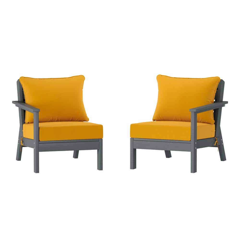 Birchwood Gray Arrangeable Outdoor Patio 2-Piece Deep Seating HDPE Loveseat Arm Chair Set with Yellow Cushions price history on PriceWatchPro