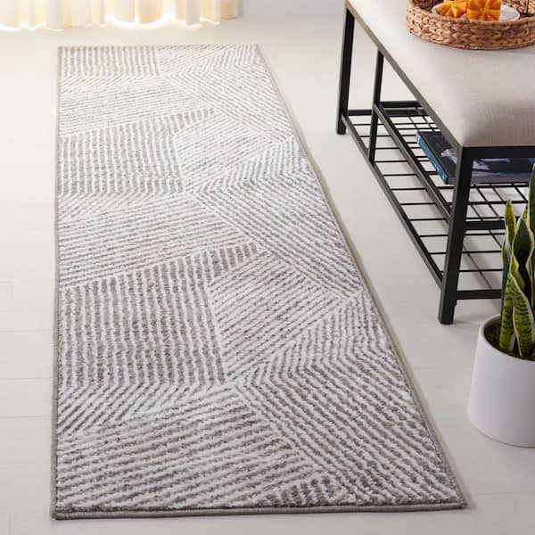 Pyramid 2 ft. x 8 ft. Gray/Ivory Geometric Striped Runner Rug