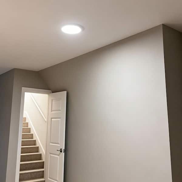 8.9 in. 18-Watt White Integrated LED Flat Panel Light Round Dimmable Flush Mount with Color Change 5CCT