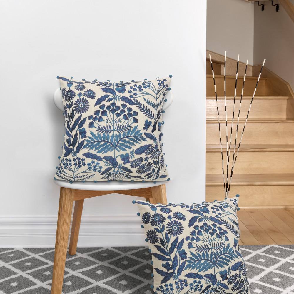 Navy and Off-White Bohemian Floral Square Throw Pillow