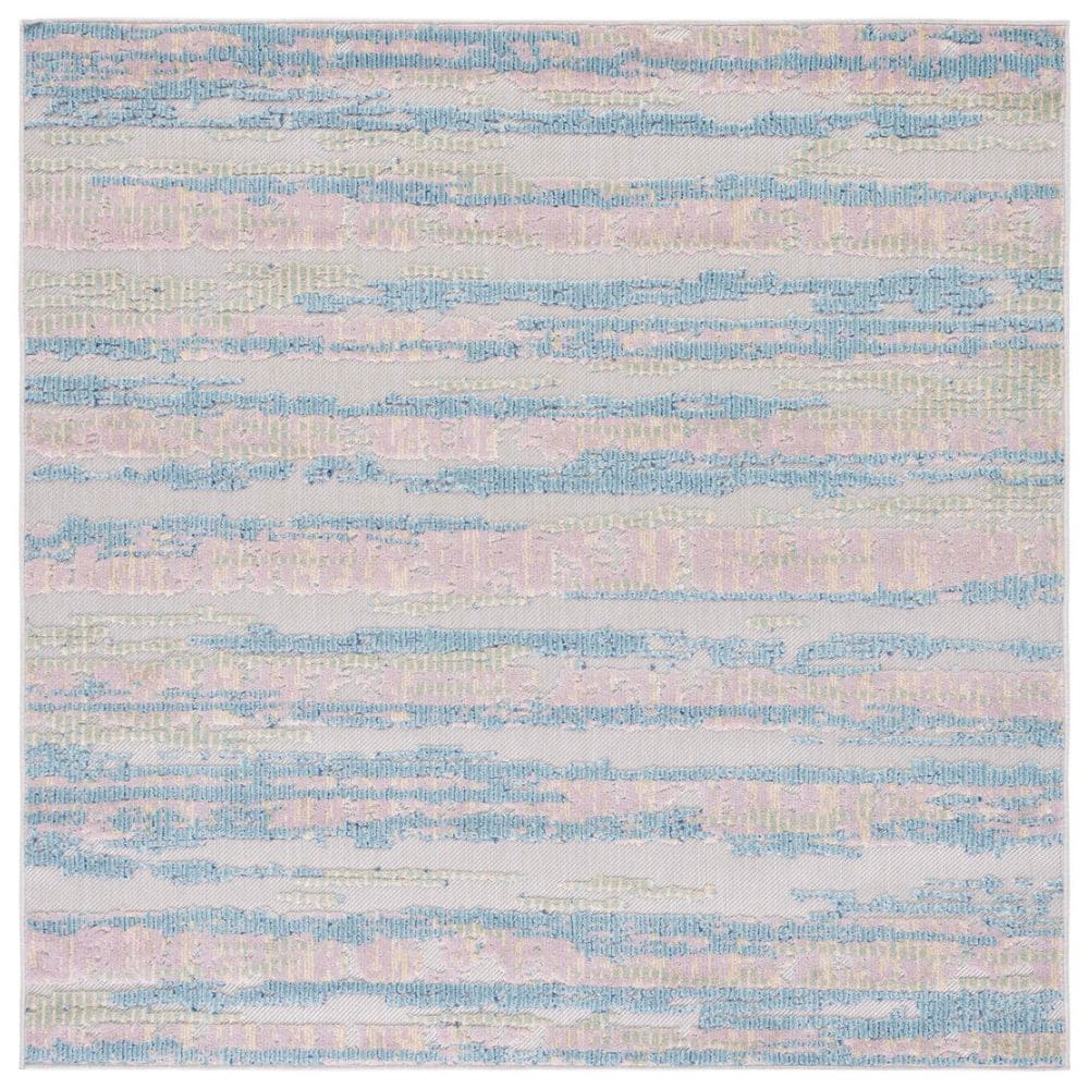 Cabana Aqua/Pink 7 ft. x 7 ft. Abstract Striped Indoor/Outdoor Square Area Rug price history on PriceWatchPro