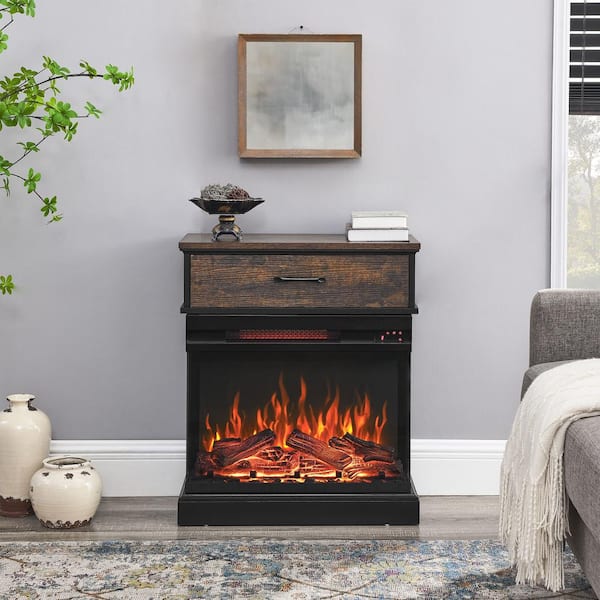 25 in. Freestanding with 3-Sided glass Electric Fireplace in Brown