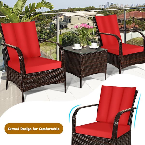 Costway Mix Brown 3 Piece Rattan Wicker Outdoor Furniture Patio Conversation Set With Red Cushions Hw58621or - Tangkula 3 Piece Patio Furniture Assembly Instructions