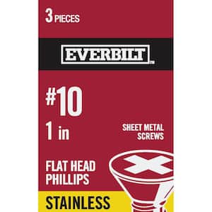 #10 x 1 in. Phillips Flat Head Stainless Steel Sheet Metal Screw (3-Pack)