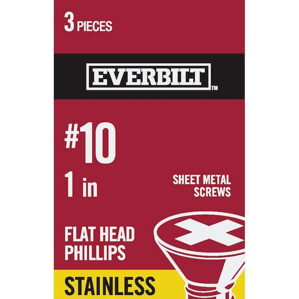 Everbilt #10 x 1 in. Phillips Flat Head Stainless Steel Sheet Metal Screw (3-Pack)