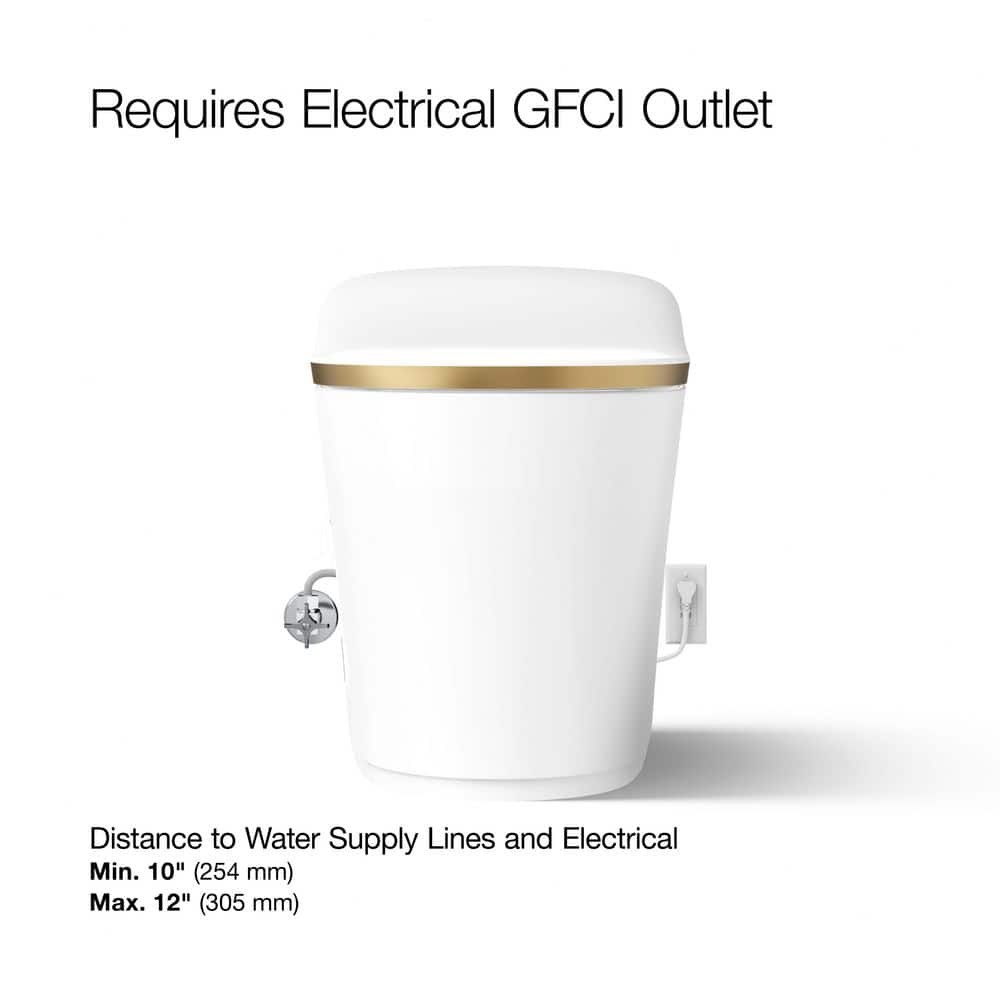 White and Moderne Brushed Brass High Efficiency Dual Flush Elongated Toilet