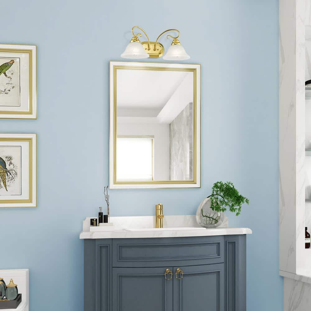 Polished Brass 2-Light Vanity with White Alabaster Glass