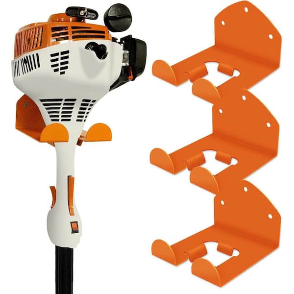 Garage Organizer Wall Hanger, Garden Tool Rack for Grass Trimmer, Hedge Trimmer, Garage Tools, Orange (3-Pack)