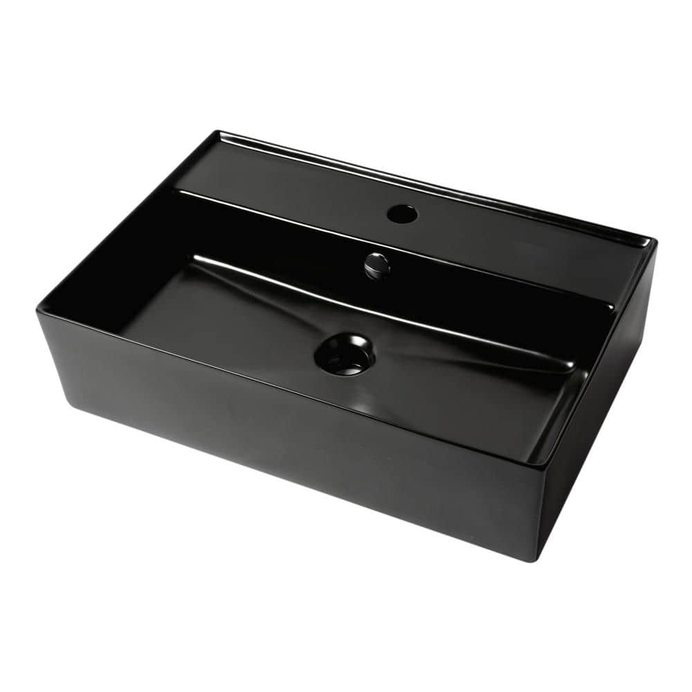 Black Matte Rectangular Ceramic Vessel Bathroom Sink