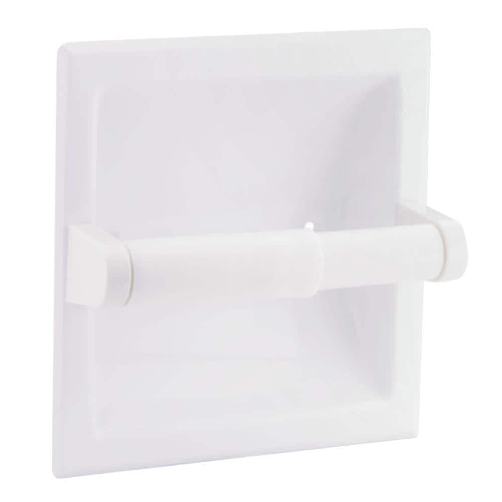 FORIOUS Bathroom Recessed Toilet Paper Holder Wall Mount Rear Mounting Bracket Included White in Bathroom HH0204W