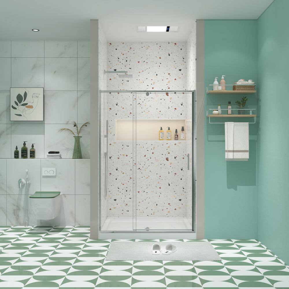 54 in. W x 71 in. H Pivot Framed Shower Door in Chrome Finish with Clear Te