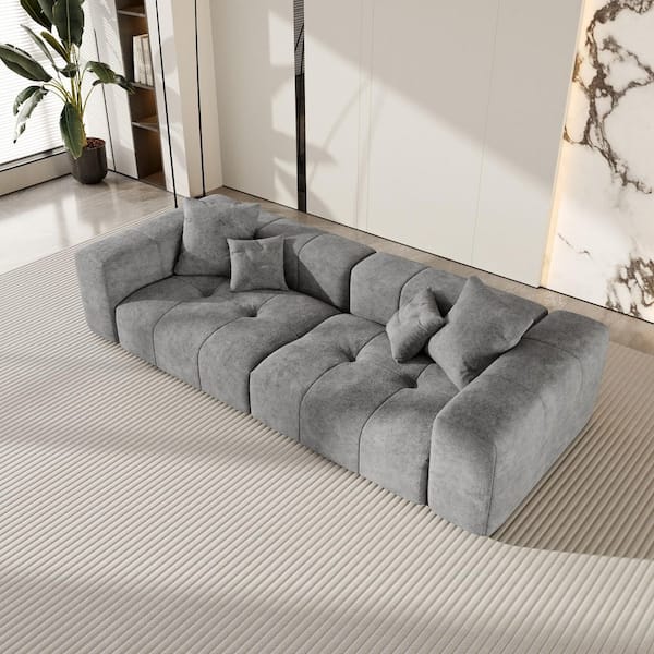104.8 in. Wide Square Arm Linen Deep Seat Modern Oversized Rectangle Sofa For Living Room, Apartment in Gray