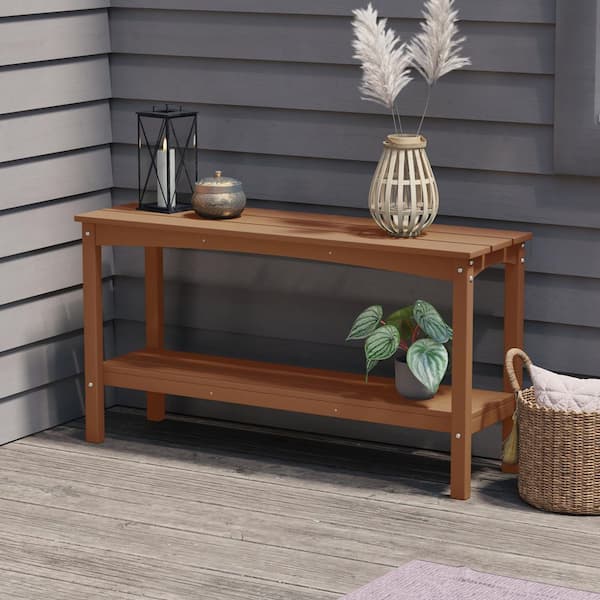 Laguna Outdoor Patio Bar Console Table with Storage Shelf Teak
