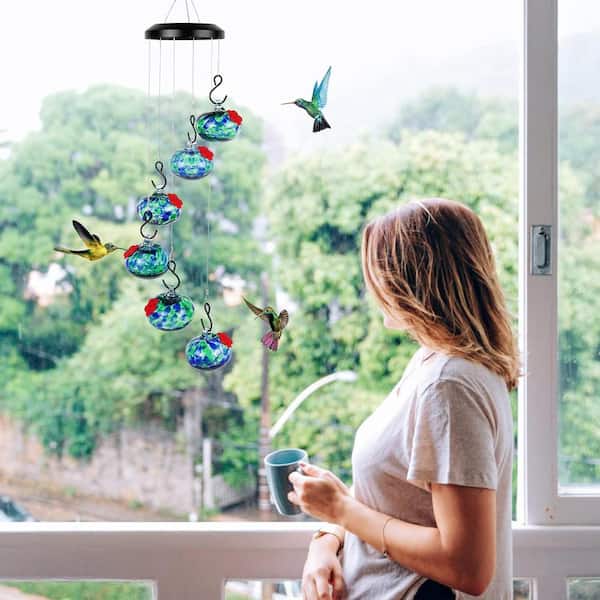 Misopily Blue Color Glass Bird Feeder Charming Wind Chimes