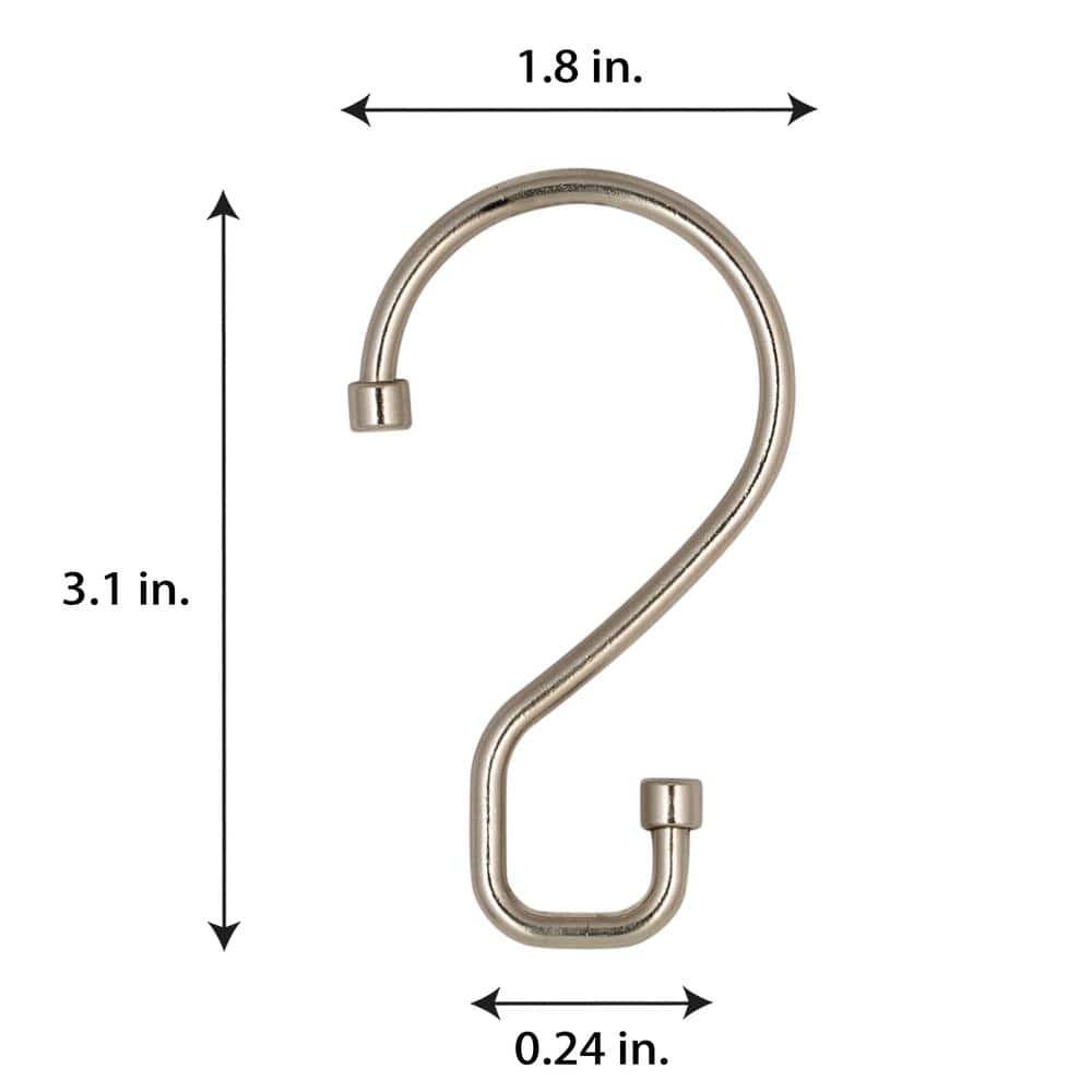 Silver Metal S-Hook Shower Curtain Rings Set of 12