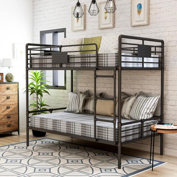 Albin Antique Black Queen Over Queen Metal Bunk Bed