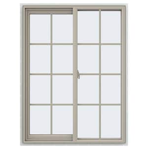 35.5 in. x 47.5 in. V-2500 Series Desert Sand Vinyl Left-Handed Sliding Window with Colonial Grids/Grilles